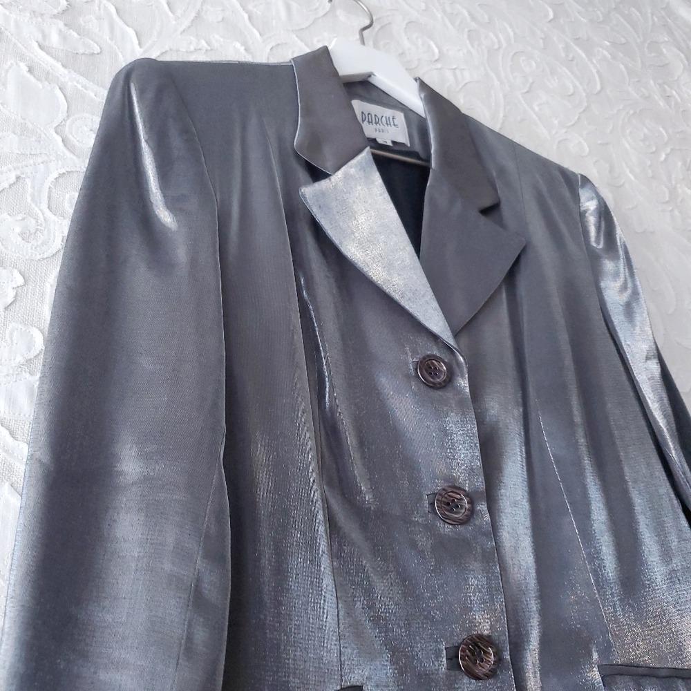 Parché Paris Silver Metallic Trench Jacket - Picture 7 of 12